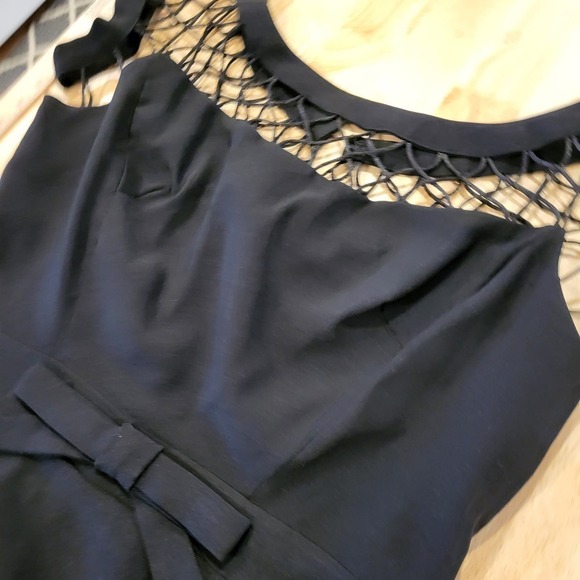 Black Fit & Flare Dress Mesh Shoulder Bow Detail - Picture 8 of 10